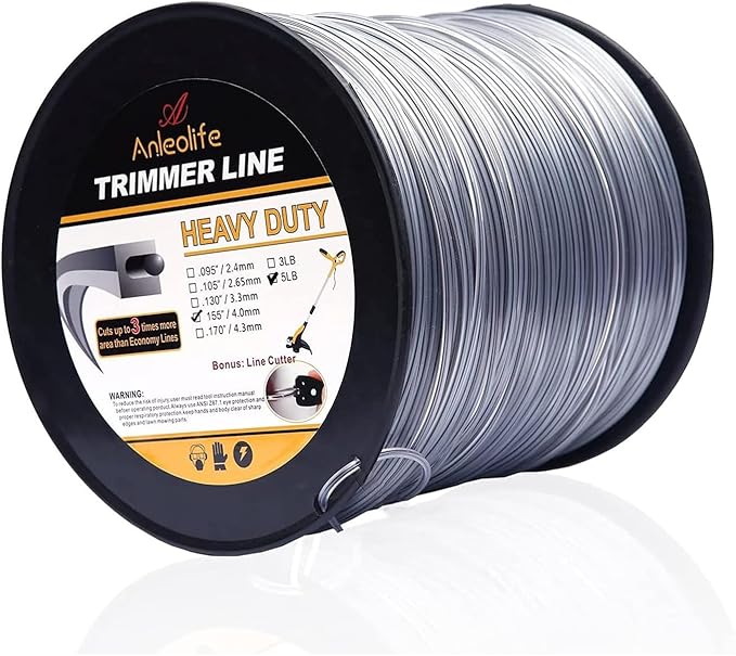 A ANLEOLIFE 5-Pound Heavy Duty Square .155-Inch-by-442-ft String Trimmer Line in Spool, with Built-in Line Cutter