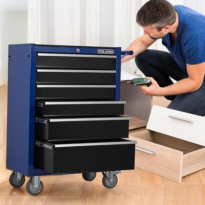 6-Drawer Rolling Tool Chest with Locking Wheels & Drawers, 13 D x 24.2 W x 36.6 H Mobile Tool Storage Cabinet, Heavy-Duty Garage Organizer w/Ergonomic Handle