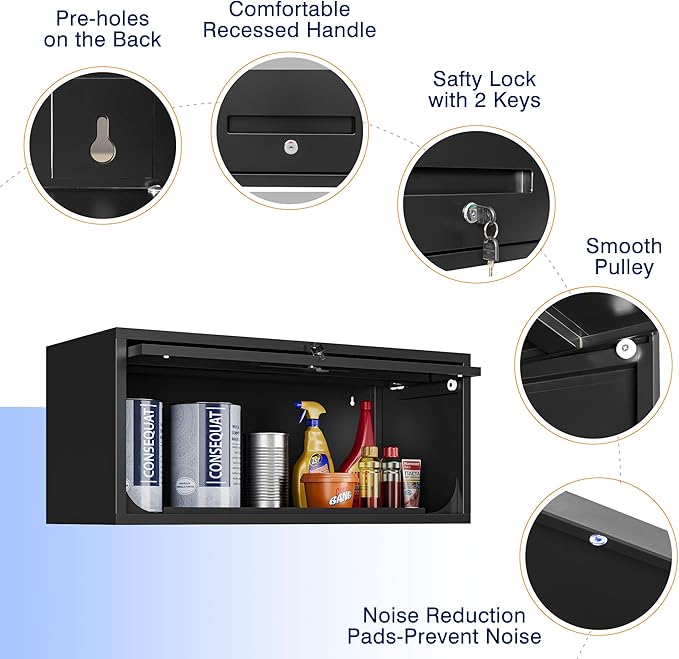 Yizosh Metal Garage Cabinet with Doors, Wall Mounted Storage Cabinet, Floating Tool Cabinet for Basement, Kitchen, Warehouse (Black, 13.7 H)