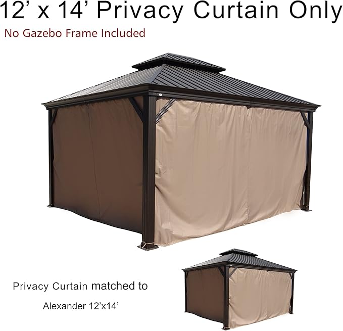 Kozyard Privacy Curtain Outdoor Waterproof Sidewall for Hardtop, OEM Replacement for Patio Gazebo Curtains - Alexander, Caesar, Rosana and Apollo Models (12ft x 14ft, Brown)