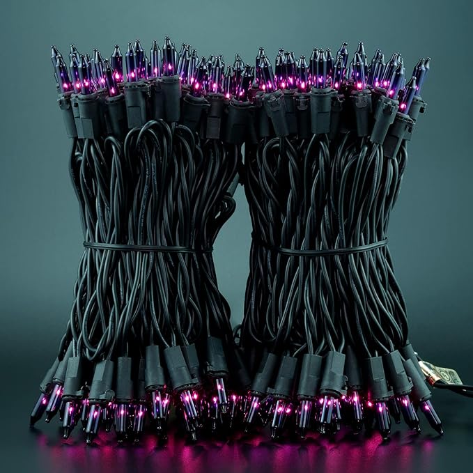 YULETIME 200 Purple Halloween Lights with Black Wire, Pack of 2 Sets 33 ft 100 Count UL Certified Christmas String Lights (Purple)
