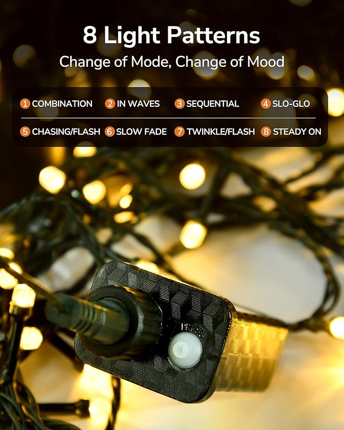ULG Upgraded 2-Pack 152FT 400 LED Christmas String Lights, Extendable Waterproof Fairy Lights with Memory Function, 8 Modes, Bubble Bulbs, Warm White, Adapter Included for Indoor/Outdoor Decor