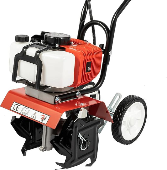 52CC 2-Stroke Gas Powered Tiller Cultivator 1700W Heavy-Duty Single Cylinder Motor, Gasoline Powered Garden Tiller, Garden Cultivator for Cultivation, Trenching, Soil Tillage, Loosening
