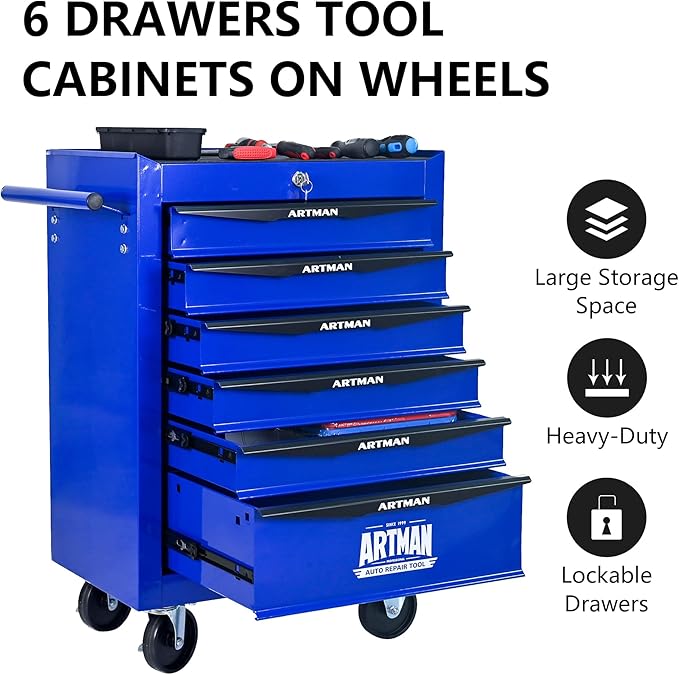 RYH 5 Drawers Rolling Tool Chest - 13 D x 20.9 W x 30.5 H Heavy Duty Mobile Tool Cart with Locking Wheels & Ball Bearing Drawers, Garage Tool Storage Cabinet (Blue, 5 Drawers)