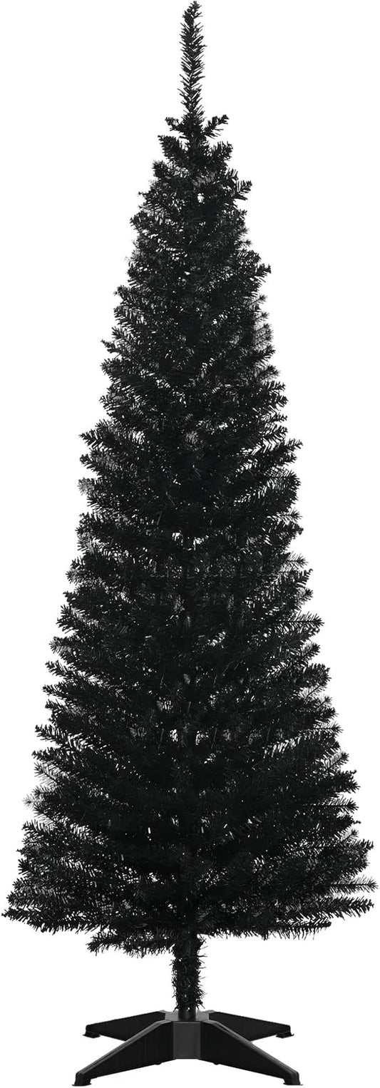 HOMCOM 5' Artificial Pencil Christmas Tree, Slim Xmas Tree with 294 Realistic Branch Tips and Plastic Stand, Black