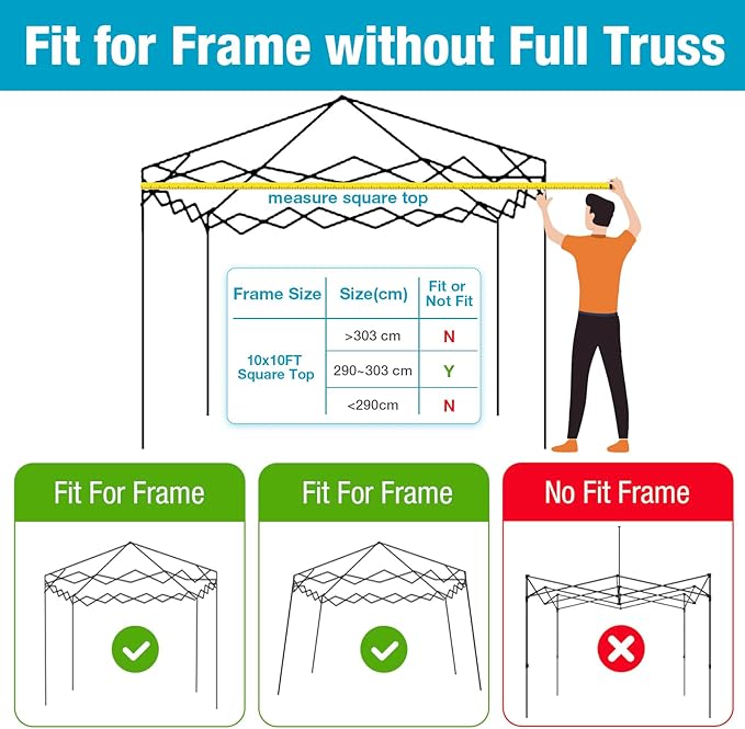 10x10 Canopy Replacement Top Cover with Air Vents for Pop up Canopy Gazebo Tent, with Adjustable Strap, Waterproof & Anti-UV for Outdoor Shade (Frame Not Included) (White)