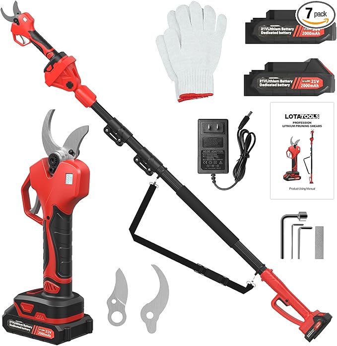 Electric Pruning Shears with Telescopic Rod, 50mm 1.96 Cutting Diameter Cordless Pruner with 2 Rechargeable Batteries, Tree Branch Cutter with SK7 Blade for Gardening Pruning