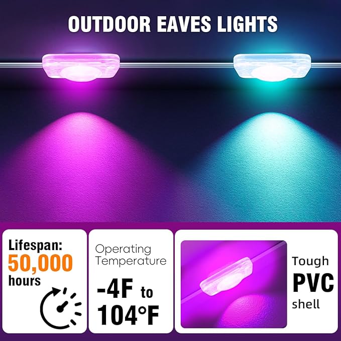 Permanent Outdoor Lights,50ft Smart RGB LED Outdoor Light Strip with Remote APP Control,IP67 Waterproof Christmas Fairy Lights for Christmas Decor,Halloween,Holiday,Party, House Outside Decor