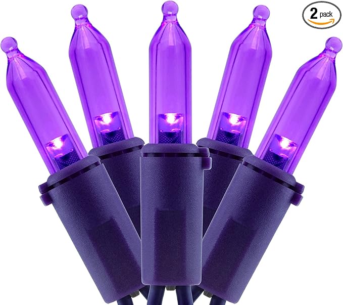 YULETIME 200 Purple LED Christmas Lights with Purple Wire, Pack of 2 Strands 33 Feet 100 Lights UL Certified Holiday String Light Set