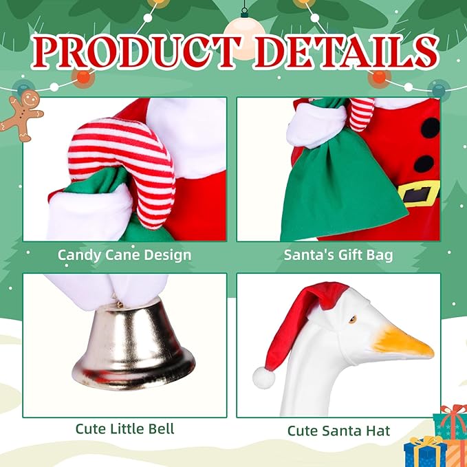 Christmas Santa Porch Goose Outfits Christmas Lawn Goose Clothes Fits 23" Cement Plastic Goose Statue for Xmas Outdoor Garden Yard Patio Art Decoration