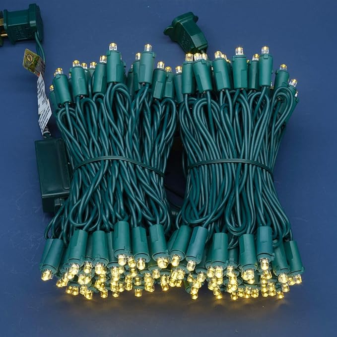 200 Count Warm White Wide Angle LED Christmas Lights, 66 ft Green Wire UL Certified Commercial Grade 5mm Holiday String Light Set (Warm White)