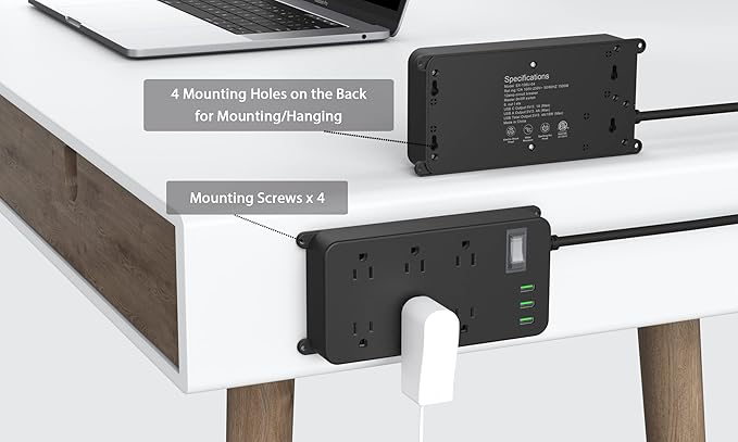 Outdoor Power Strip Weatherproof with USB,Waterproof Surge Protector,3 USB Ports, 6 Outlets,Multi Plug Electrical Outlet for Camping,Garden,Home Office Patio Porch,etc,15FT Cord,Flat Plug