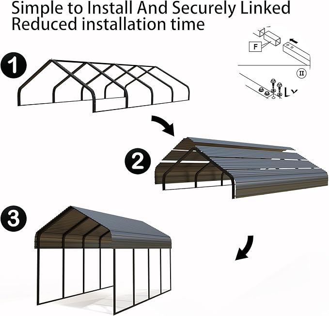 Heavy Duty Metal Carport 10x20 ft Galvanized Steel Frame RV Carport Storage All Weather Shelter Easy Assembly for 2 Car Extra Large Canopy for Dual Vehicle Boat Protection Garage (10x20 FT)