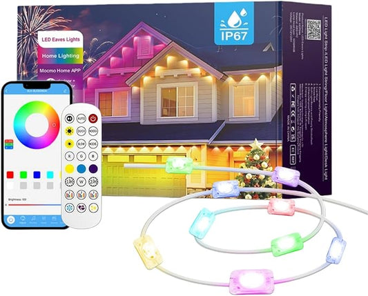 Permanent Outdoor Lights,50ft Smart RGB LED Outdoor Light Strip with Remote APP Control,IP67 Waterproof Christmas Fairy Lights for Christmas Decor,Halloween,Holiday,Party, House Outside Decor
