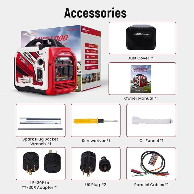 maXpeedingrods 4000 Watt Inverter Generator Portable, Bluetooth? App Remote Data Monitor, RV Ready, Gas Powered Generator with CO Alarm for Outdoor Camping, Home Backup