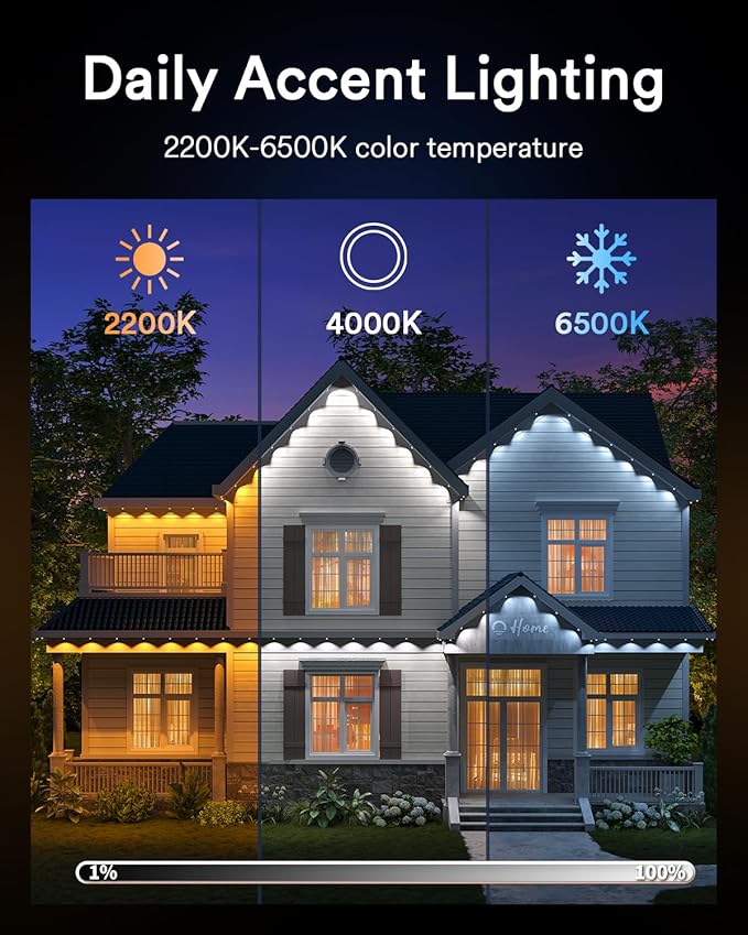 Lumary Smart Permanent Outdoor Lights Pro with Remote, 105ft with 80LED 4000lm RGBAICW Eave Lights, IP67 Waterproof, Multi Scenes for Daily Accent Lighting Chirstmas Decor, Work with Alexa Google APP