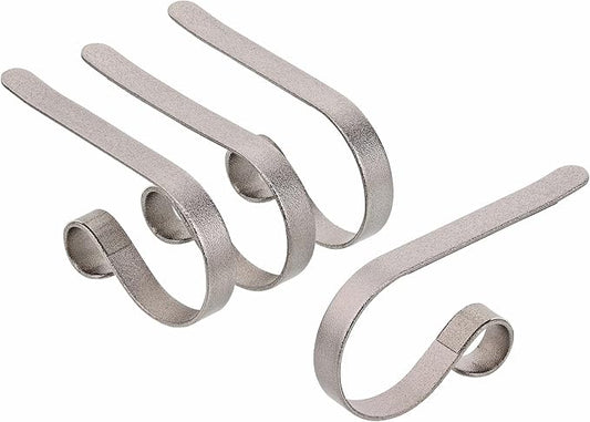 Haute Decor The Original MantleClip Stocking Holder- 4 Pack (Glimmer Silver) - Hang Christmas Stockings, Lights, Garland Safely and Securely from Mantels up to 3 Inches Thick