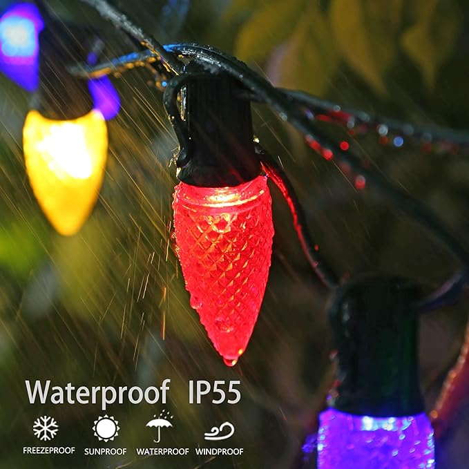 25 Pack Multicolor C9 LED Christmas Lights Replacement Bulbs, Shatterproof Plastic C9 Led Bulbs for Outdoor String Lights, E17 Base, 0.6W Equivalent to 7W, 50lm Holiday Decoration