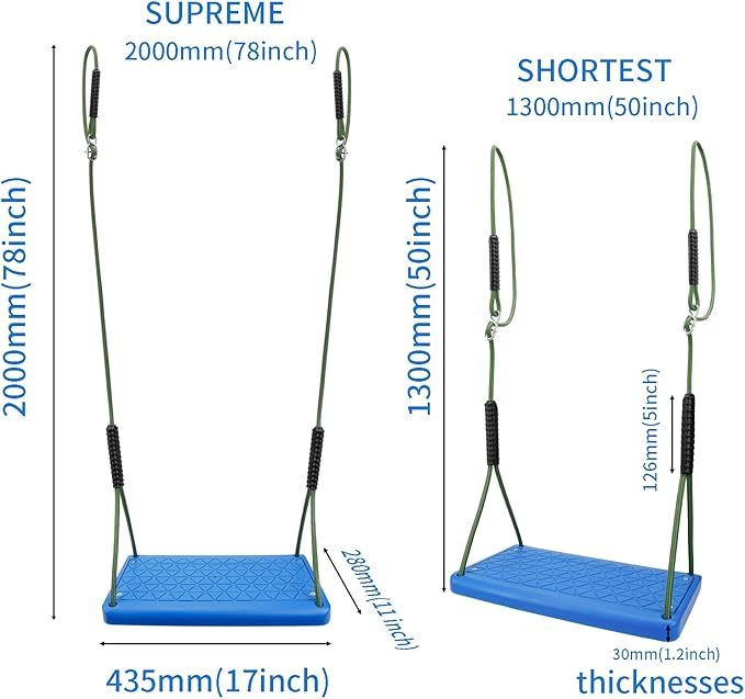 Heavy Duty Swing Seat, Non Slip Tree Swing Set with Adjustable Rope, Playground Swing Set Accessories for Kid Indoor Outdoor Backyard (Blue)