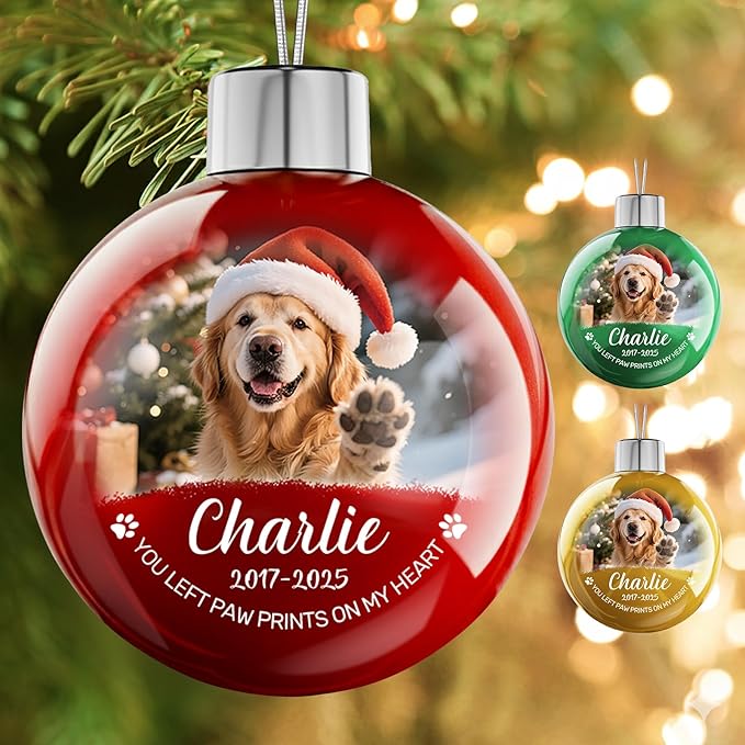 Personalized Pet Memorial Christmas Ornament - Custom Photo & Text Christmas Balls, Customized Dogs Sympathy Gifts, Pet in Memory Keepsake, Dog Memorial Gifts for Loss of Dog, Cat