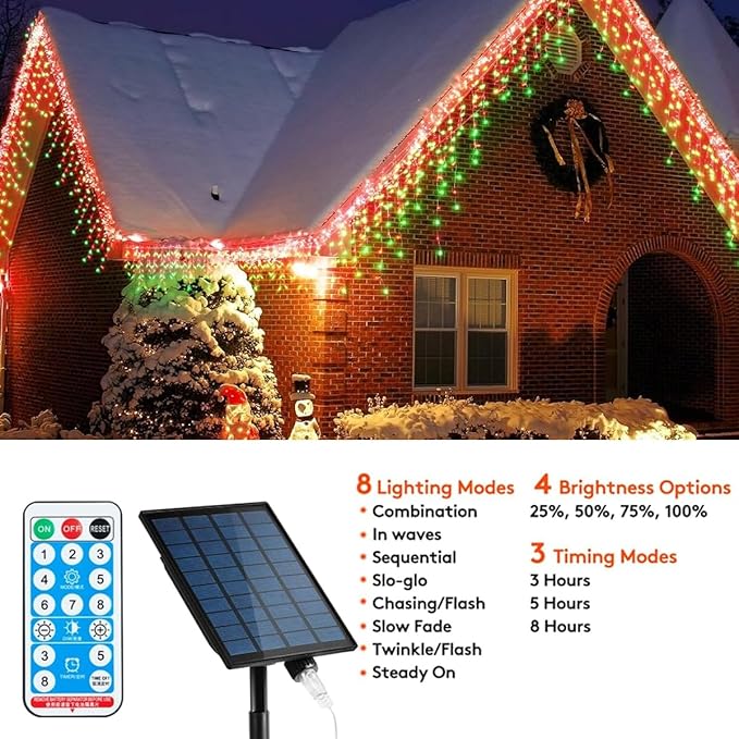 320LED Solar Christmas Lights Outdoor Waterproof Christmas Decorations Lights 29.5ft 60 Drops,8 Modes Solar Powered Rechargeable Fairy Lights for Party, Holiday,Wedding Decorations (Red and Green)