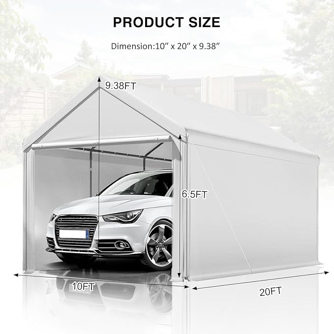 10x20 ft Heavy Duty Carport, Carports Garage with Removable Sidewalls and Reinforced Structure, Outdoor Car Canopy Tent Shelter for Vehicle and Boat (White)