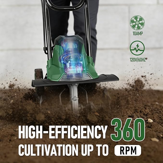 Prostormer Electric Tiller 14-Inch, 10-Amp Corded Cultivator with 14-Inch Tilling Width, Foldable Garden Rototiller with Wheels for Weeding and Soil Cultivation