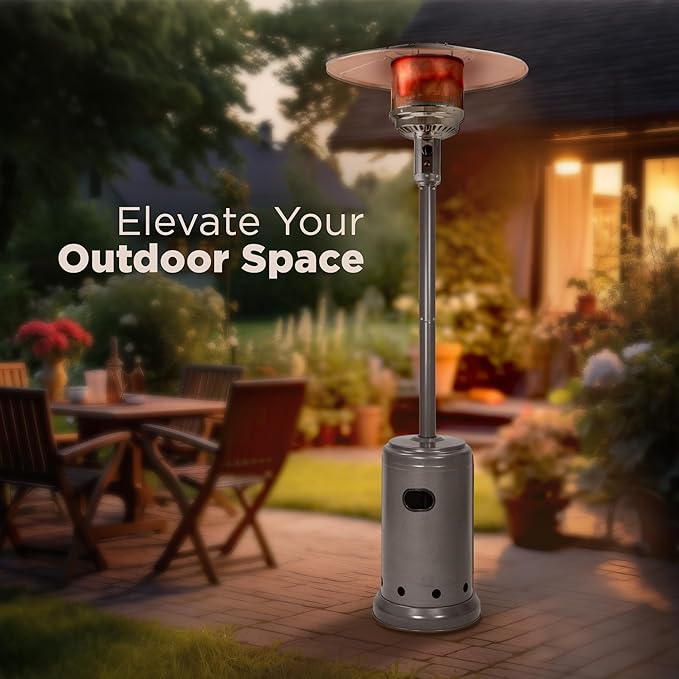 Amazon Basics 46,000 BTU Outdoor Propane Patio Heater with Wheels, Commercial & Residential, Slate Gray, with Water Tank, 32.1 x 32.1 x 91.3 inches (LxWxH)