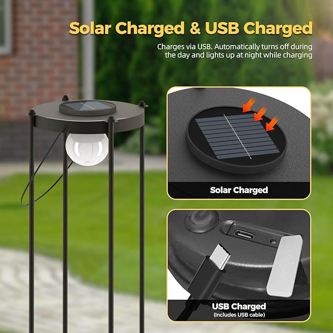 Solar Lights with Plant Stands - Outdoor Solar Floor Lamp, Waterproof Metal Outdoor Lighting for Patio, Yard, Garden, Pathway (35.5" H - 1Pack)