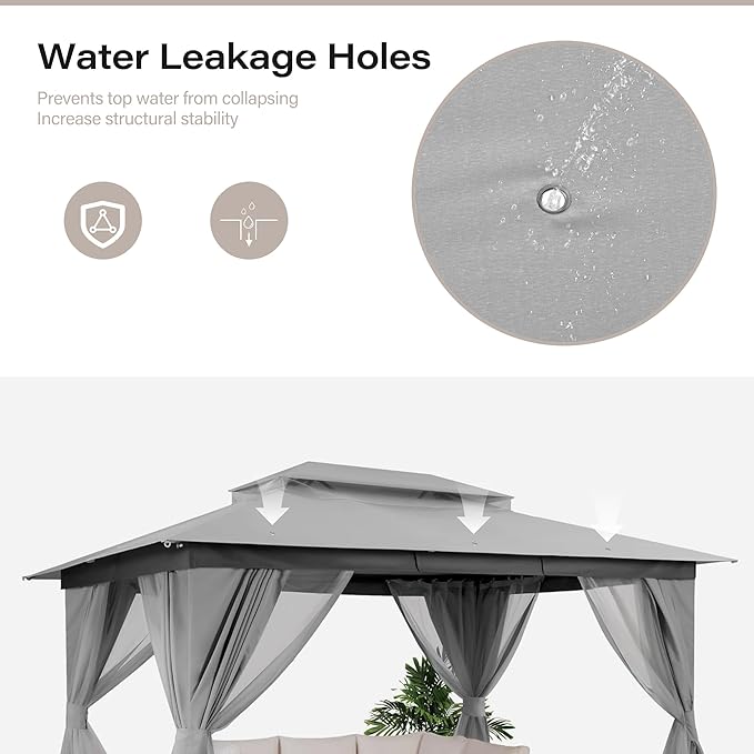 LAUSAINT HOME 10x13ft Outdoor Patio Gazebo with Double Roof, Heavy Duty Waterproof Gazebo Canopy Tent with Mosquito Netting for Backyard, Garden, Lawn & Wedding, Grey