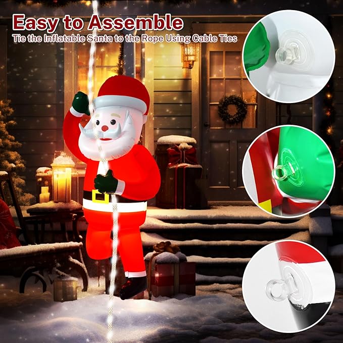 Christmas 9.8FT LED Rope Lights with 2.7FT Inflatable Climbing Santa Claus, Christmas Decorations Indoor Outdoor with Timer & Memory Plug for Holiday Yard, Porch, Window, Wall, Xmas Tree, Home Decor
