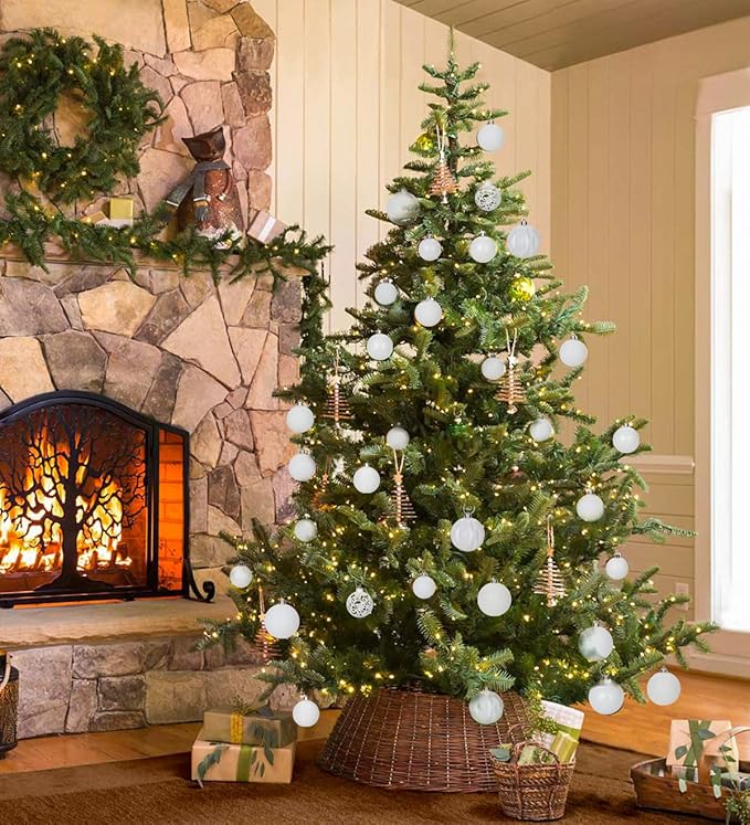 12PCS 3.15" Christmas Ball Ornaments Shatterproof White Christmas Tree Decorations Xmas Tree Balls Halloween Ornaments Décor