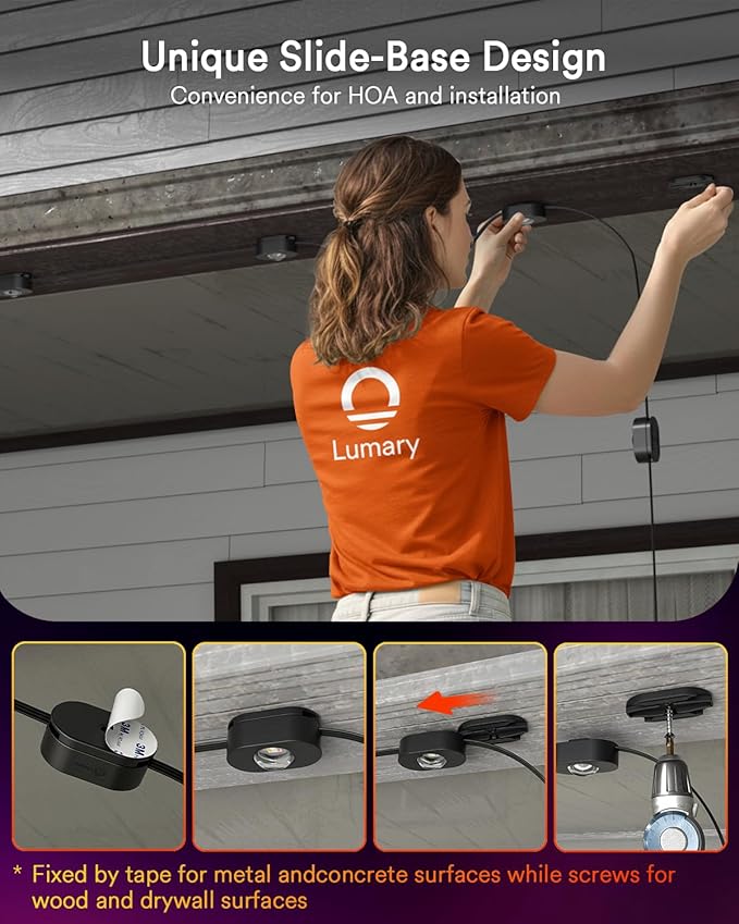 Lumary Smart Permanent Outdoor Lights 2 with Remote & Slide-Base, 200ft with 120 RGBAICW LED 7200lm for Daily & Accent Lighting, Work with Alexa Google, 110+ Scene for Halloween Christmas Decor, Black