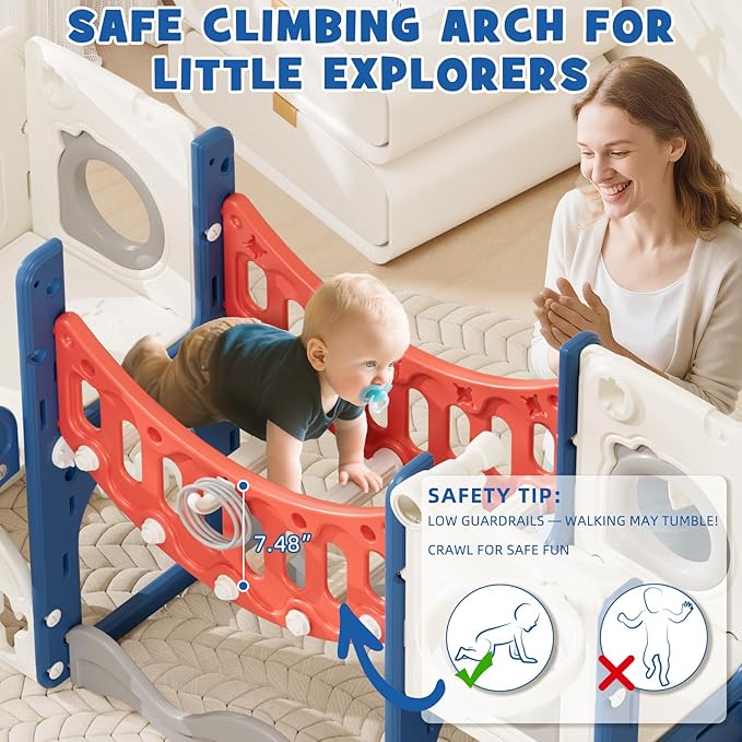 67i 10 in 1 Toddler Playground Playset with Swing Age 1-3 - Monkey Bar for Coordination, Easy Assembly, Sturdy Durable, Indoor Outdoor Birthday Gift with Basketball/Telescope (Red Blue, with Swing)