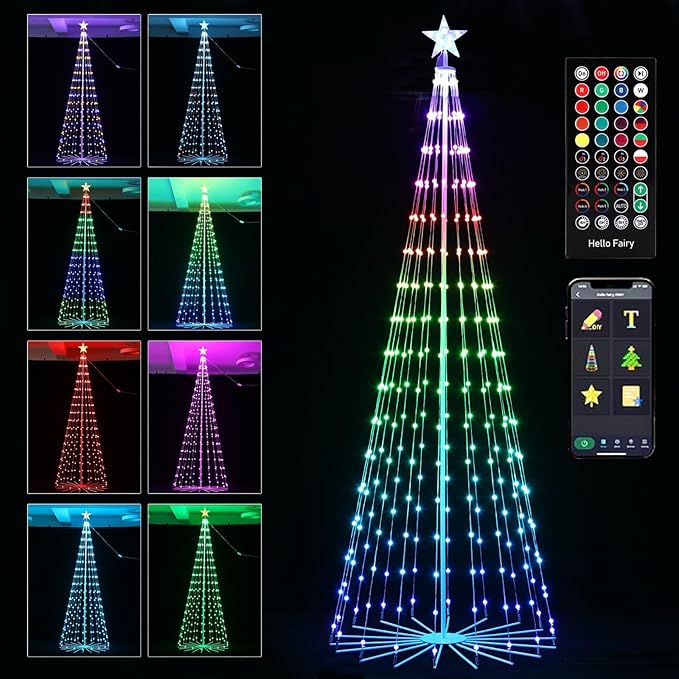 Outdoor LED Christmas Tree 12ft, 832 LED RGB Smart Christmas Tree with Music Sync, APP & Remote Control, DIY Multi-Color Light Show, Waterproof IP44 for Yard Lawn Patio Holiday Decorations