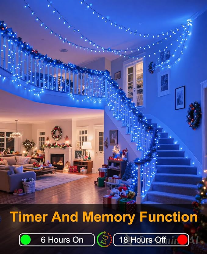 Blue Christmas Lights Outdoor, 80FT 240 LED Christmas Tree Lights Waterproof Plug in, 8 Modes Connectable Christmas Decorations Green Wire for Indoor Home Patio Garden Xmas Tree Party
