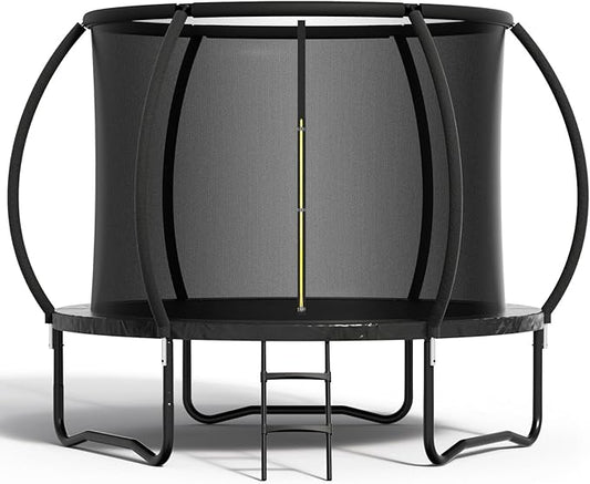 8FT 10FT 12FT 14FT 16FT Trampoline Outdoor, Trampolines for Kids & Adults, Pumpkin Trampolines with Safety Net, Ladder, Coating Metal Frame, ASTM Approved Large Backyard Trampoline for Kids