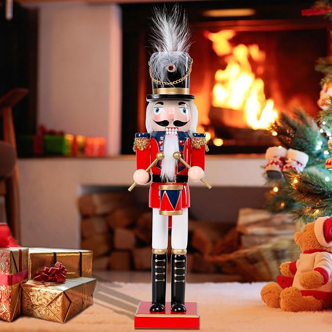Christmas Nutcracker Decorations Nutcracker Figure 15 Inch Wooden Nutcrackers Collectible Ornament Nutcrackers Soldier for Table Desktop Home Christmas Decor Xmas Indoor Decor red Blue Beat a Drum