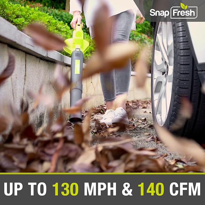 SnapFresh 20V Leaf Blower Cordless - 4.0Ah Battery Electric Leaf Blower with Fast Charger - Lightweight & 2-Speed - Battery Powered Leaf Blowers for Lawn Care, Patio Yard Sidewalk - 130 MPH 140 CFM