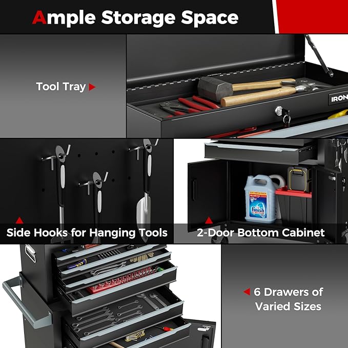Goplus Tool Chest, 6 Drawers Extra Large Rolling Too Storage Cabinet with 4¡± Universal Lockable Wheels, Auto Lock, Protective Liner, 2-in-1 Heavy Duty Tool Box for Garage, Workshop