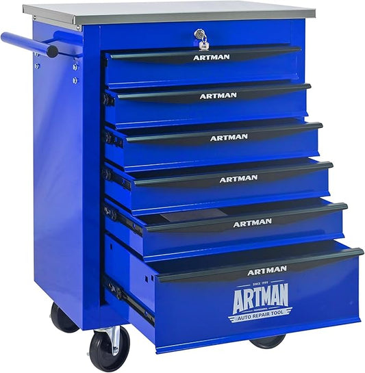 RYH 4/5/6/7 Drawers Rolling Tool Chest -Heavy Duty Mobile Metal Tool Box with Locking Wheels, with Stainless Steel Worktop, Garage Tool Storage Cabinet (Blue, 6-Drawers 30.7 H¡¿22.2 W)