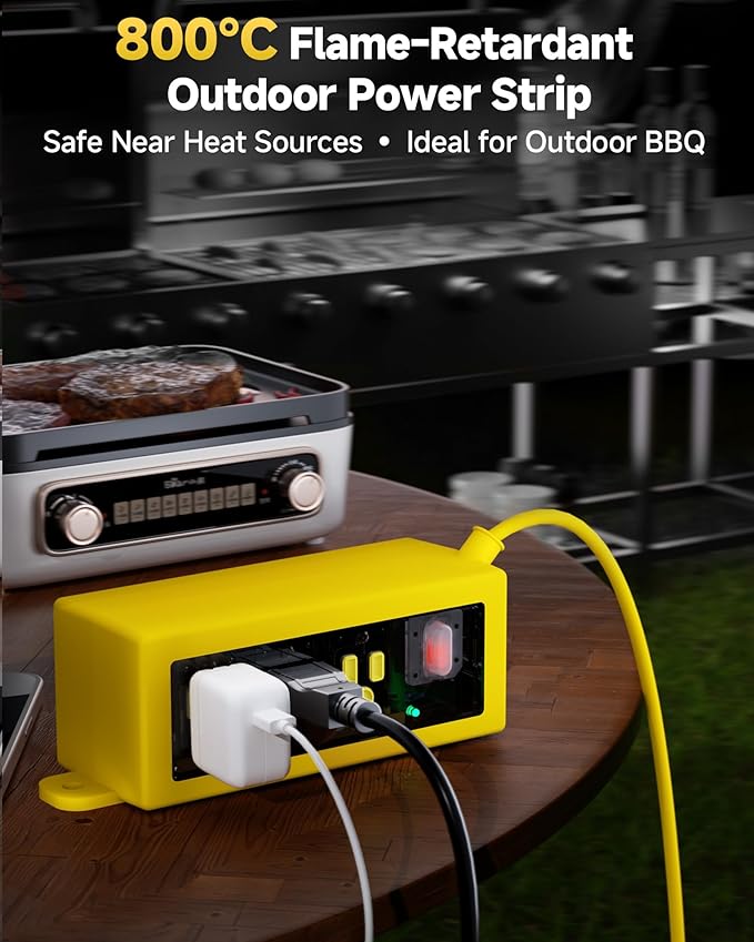 IP66 Outdoor Power Strip Waterproof,Heavy Duty Surge Protector, 10 FT Extension Cord, All-Weatherproof,6AC, Suitable for Outdoor, Work Room, Patio Gardens, Pool Parties,Yellow