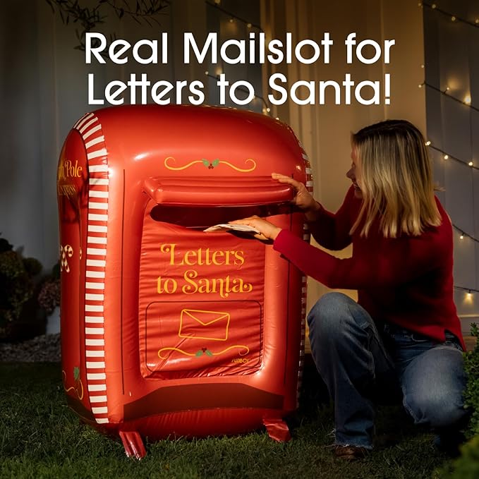 FUNBOY Inflatable Santa’s Mailbox with Real Letter Slot - Light-up Christmas Yard Decoration