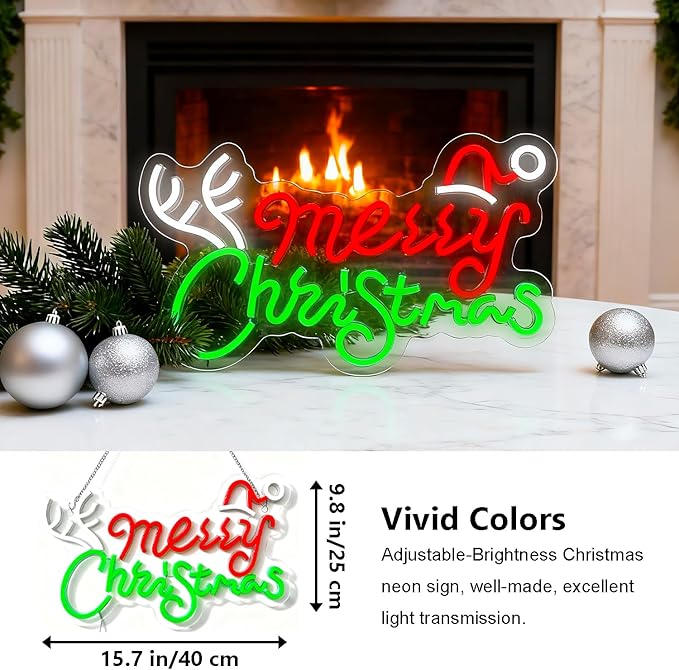 Merry Christmas Home Decor Elk Neon Sign Led Neon Christmas Lights Ornaments Tree Decorations Outdoor Neon Signs for Wall Decor USB Powered Led Neon Signs for Room Decoration