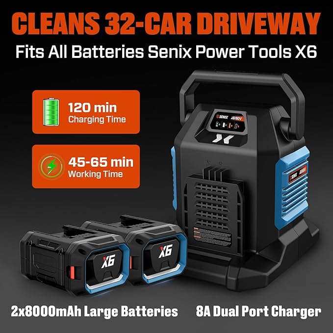 SENIX 60V 21 Auger-propelled Cordless Snow Blower, Steel Auger, 3500W Brushless Motor, Heated Handle,13 Depth, 45FT Throw Distance, LED Lights, 16000mAh Batteries & Dual Port Charger,1200lbs/min