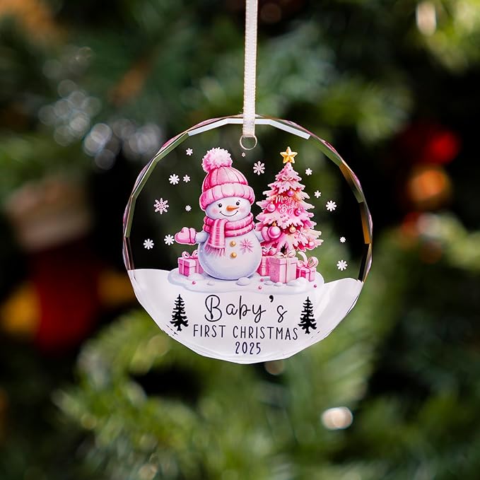Baby Girl First Christmas Glass Ornament 2025 – Baby’s First Holiday Keepsake, Infant Christmas Tree Decoration