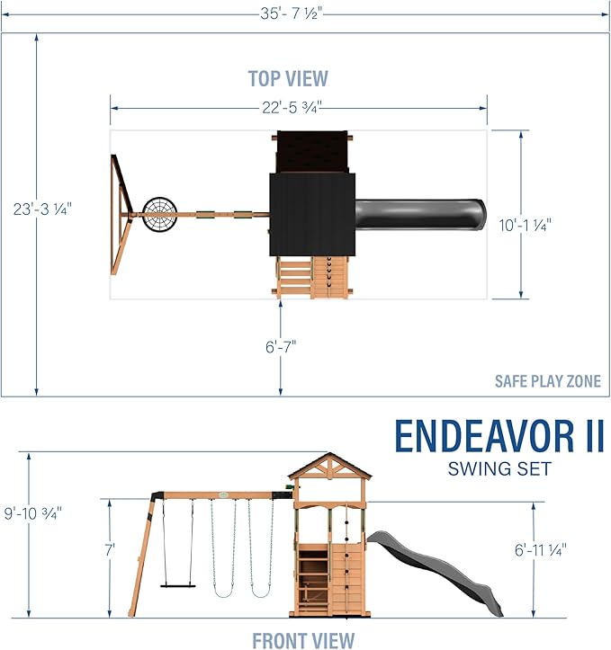 Backyard Discovery Endeavor II Cedar Wood Swing Set with Wave Slide, Play Deck, Double Rock Wall, Picnic Table, Climbing Wall, Belt Swings, Web Swing, Toy Telescope, Step Ladder, Outdoor Playset