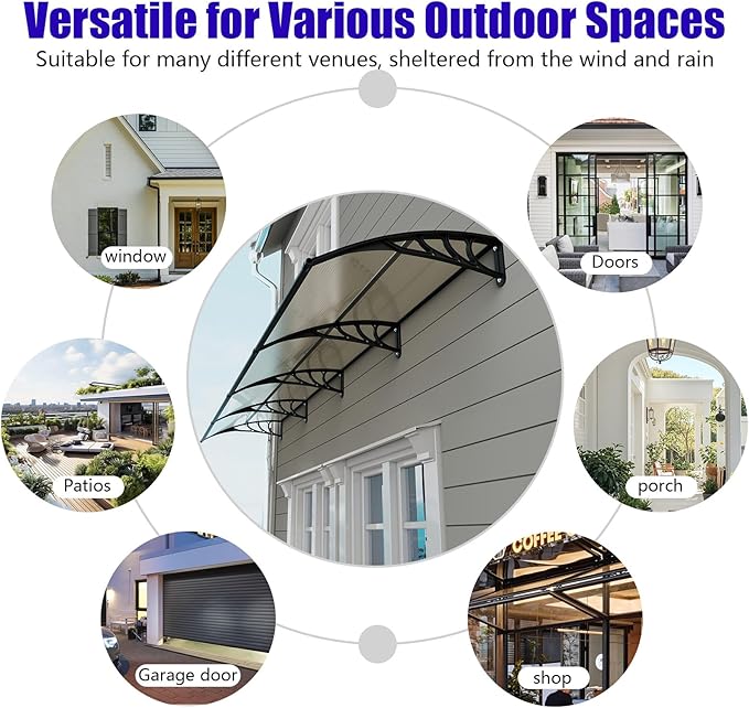 Awning for Door Entrance,35x60 inches Window Awnings for Doors Canopy Polycarbonate Cover Patio Door Awning UV Rain Snow Sunlight Protection Hollow Shee