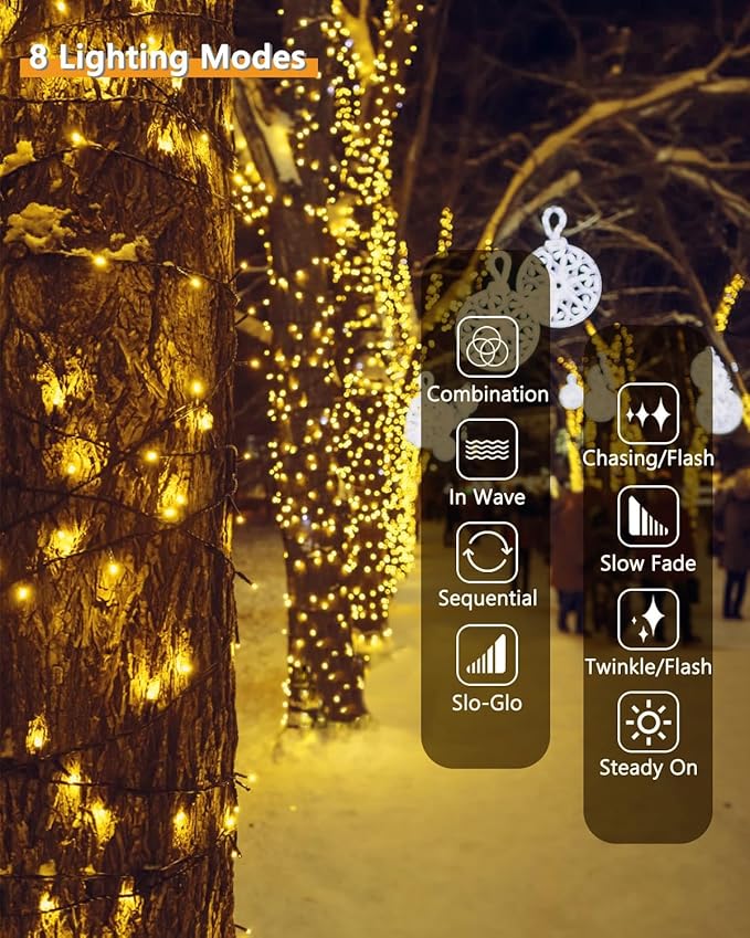 Upgrade 2Pack 500LED Solar String Lights for Outside, 180FT Solar Christmas String Lights Outdoor with 8 Modes, IP65 Waterproof Outdoor Twinkle Light, Garden Xmas Tree Christmas Decoration, Warm White