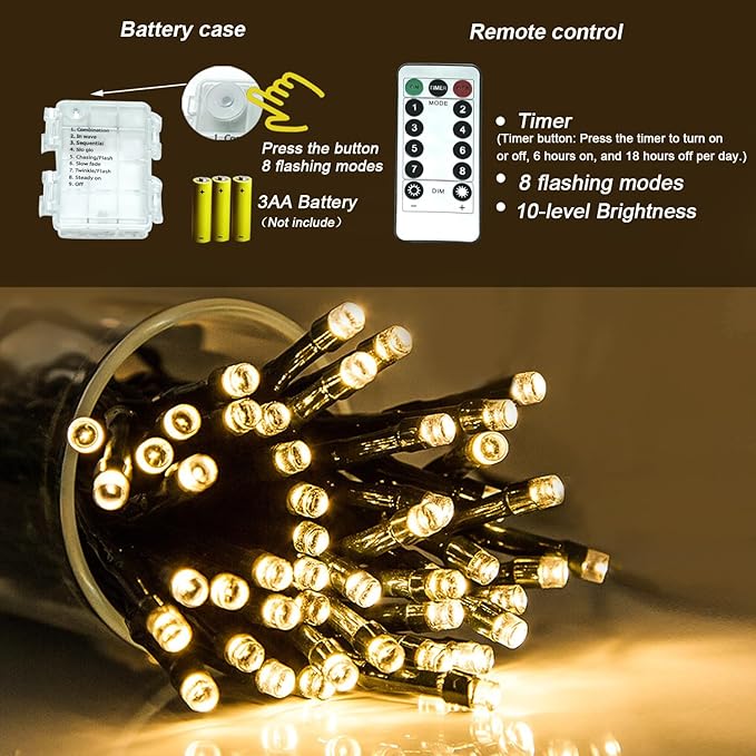 Battery Remote Control Christmas Lights Electric lights for Christmas Tree ,100 LED Clear Mini Lights String Lights,Wedding Indoor Outdoor Wreath Party Garden Thanksgiving Decoration, 36ft Waterproof